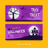 Free vector colorful halloween banners with flat design