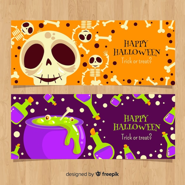 Colorful halloween banners with flat design