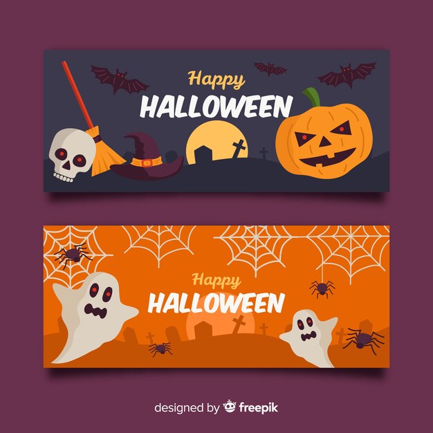 Colorful halloween banners with flat design