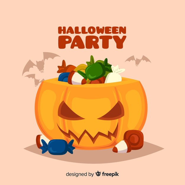 Colorful halloween candy bag background in flat design