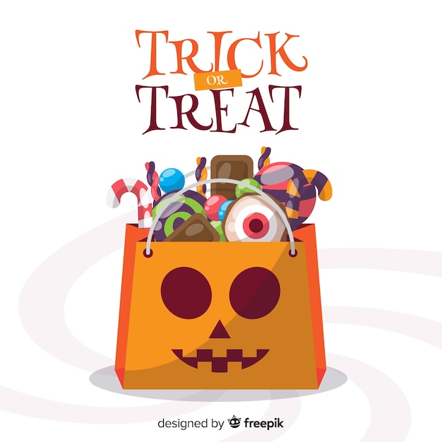 Free vector colorful halloween candy bag background in flat design