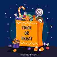 Бесплатное векторное изображение Красочный хэллоуин конфеты мешок фон в плоский дизайн