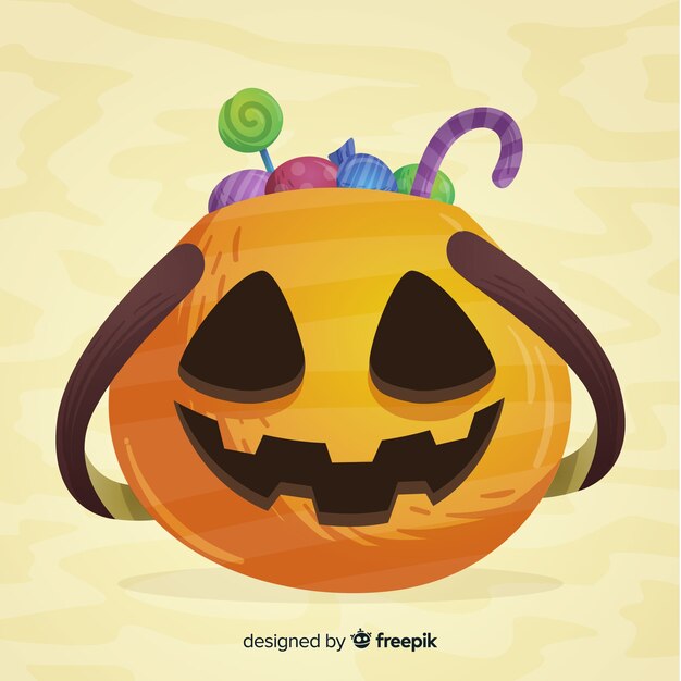 Colorful halloween candy bag with flat design