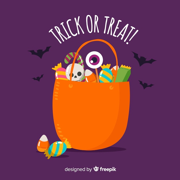 Vettore gratuito sacchetto di caramelle colorate halloween con design piatto