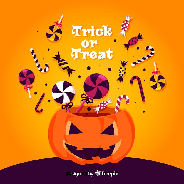 Бесплатное векторное изображение Красочный мешок конфеты хэллоуина с плоским дизайном