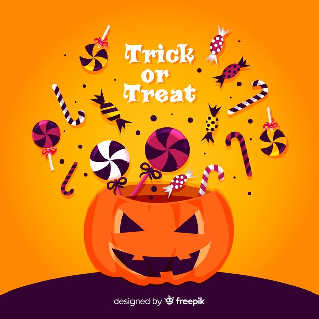Colorful halloween candy bag with flat design