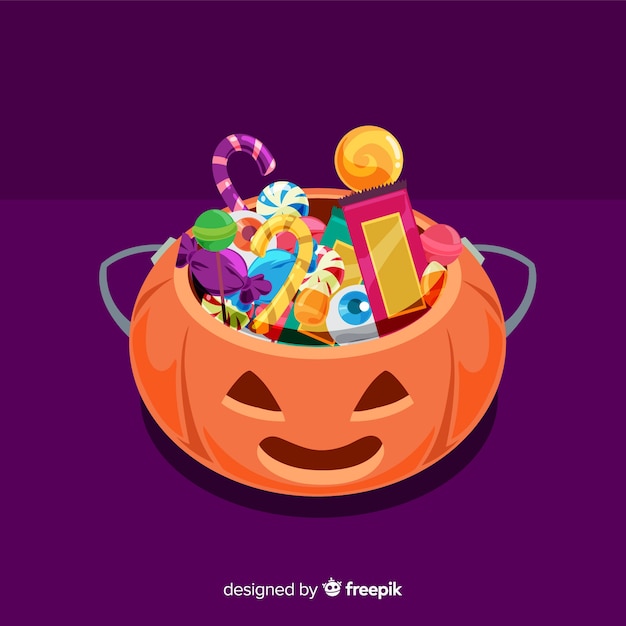 Colorful halloween candy bag with flat design