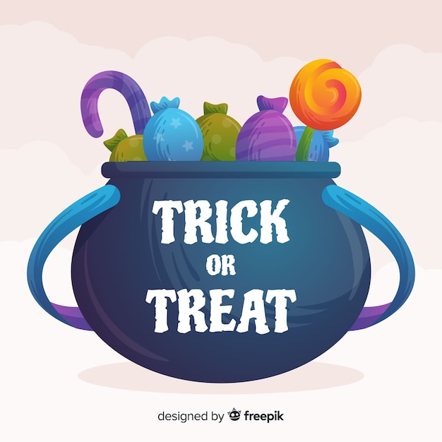 Free vector colorful halloween candy bag with flat design