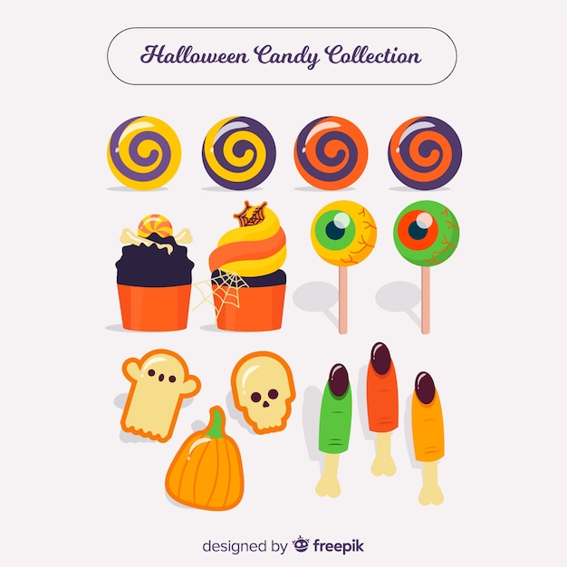 Colorful halloween  candy collection in flat design