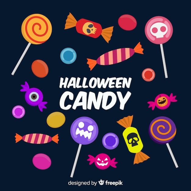 Vettore gratuito collezione di caramelle di halloween colorato con design piatto