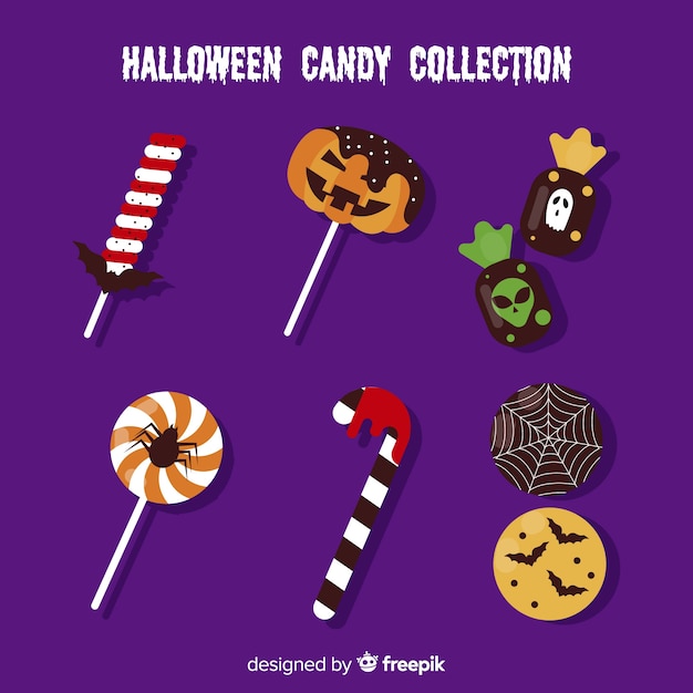 Красочная коллекция конфет Хэллоуина с плоским дизайном