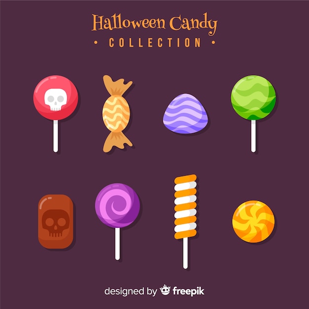 Collezione di caramelle di halloween colorato con design piatto