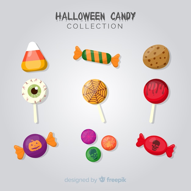 Vettore gratuito collezione di caramelle di halloween colorato con design piatto