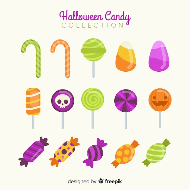 Colorful halloween candy collection with flat design