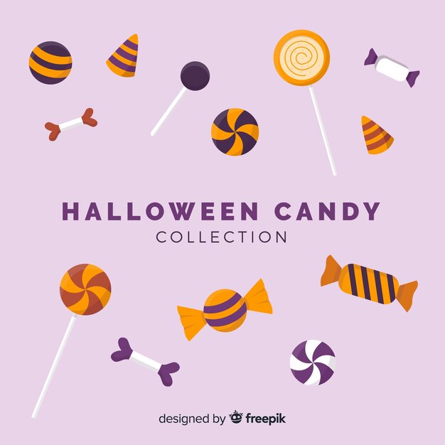 Colorful halloween candy collection with flat design