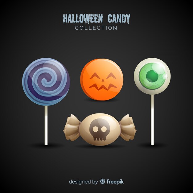 Colorful halloween candy collection with realistic design