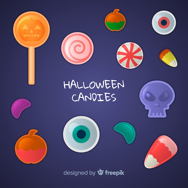 Colorful halloween candy collection with realistic design