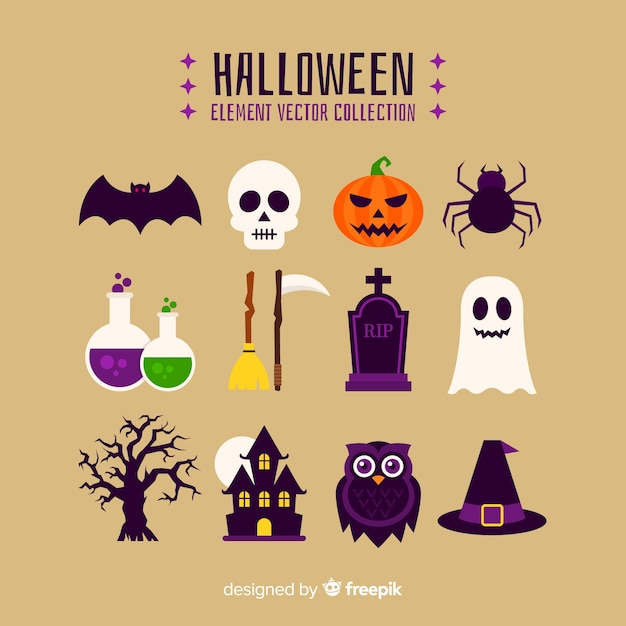 Colorful halloween element collection with flat design