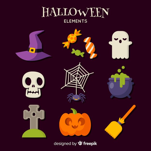 Colorful halloween element collection with flat design