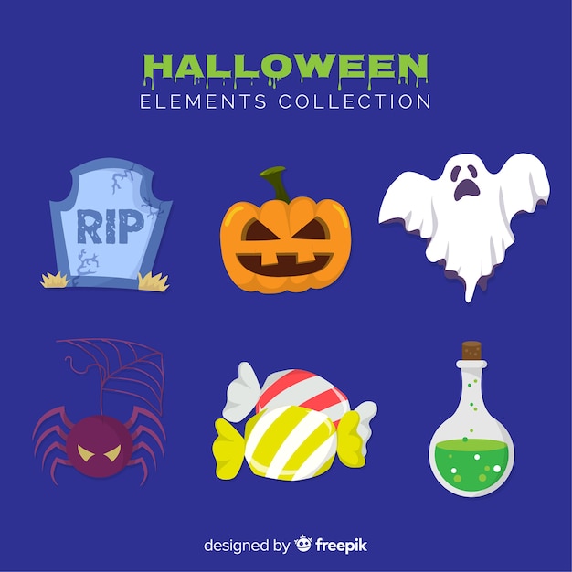 Colorful halloween element collection with flat design
