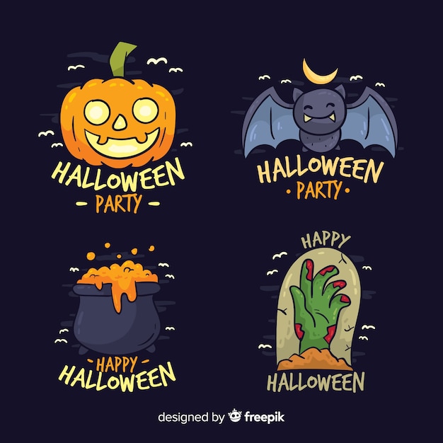 Colorful halloween labels collection in hand drawn style