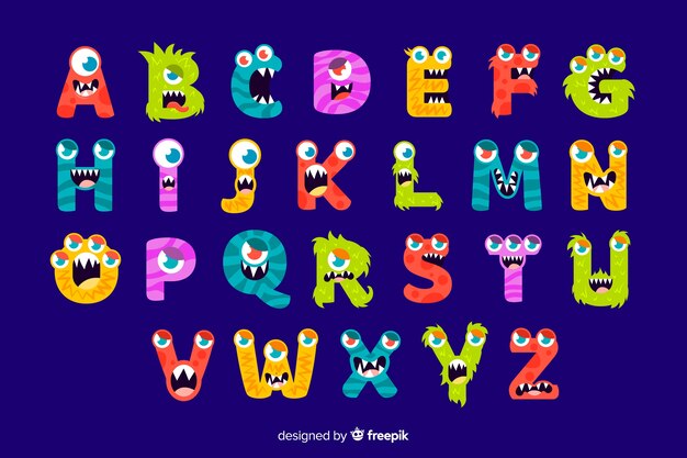 Colorful halloween monster alphabet