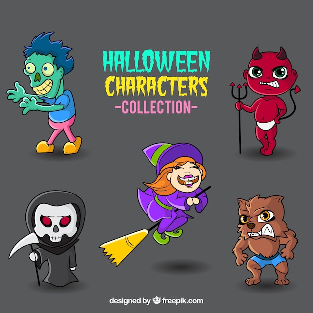 Colorful halloween monsters collection