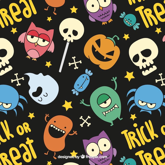 Free vector colorful halloween pattern in cartoon style