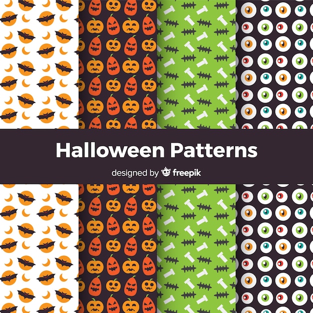 Collezione di pattern colorato halloween con design piatto