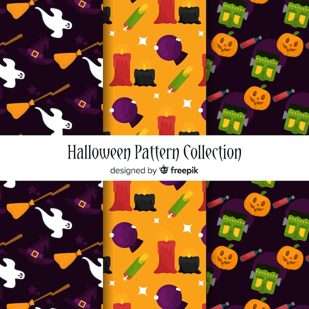 Collezione di pattern colorato halloween con design piatto