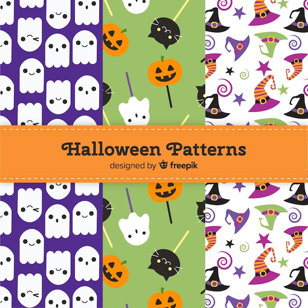 Colorful halloween pattern collection with flat design