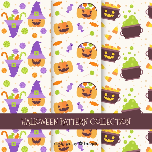 Colorful halloween pattern collection with flat design