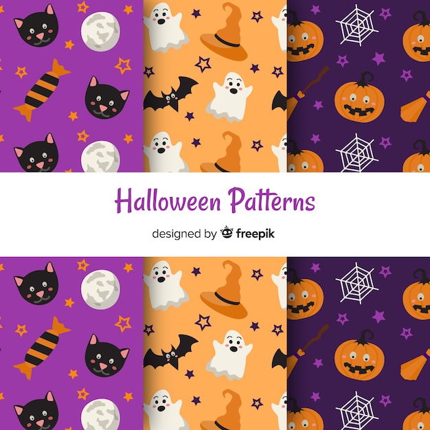 Collezione di pattern colorato halloween con design piatto