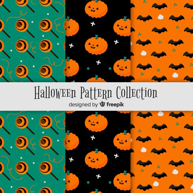 Free Vector colorful halloween pattern collection with flat design