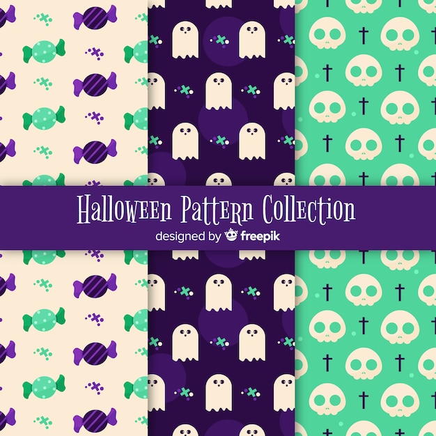 Free vector colorful halloween pattern collection with flat design