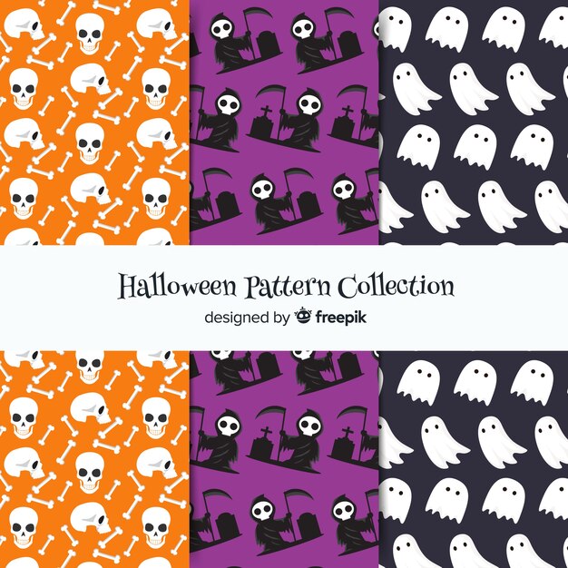 Colorful halloween pattern collection with flat design