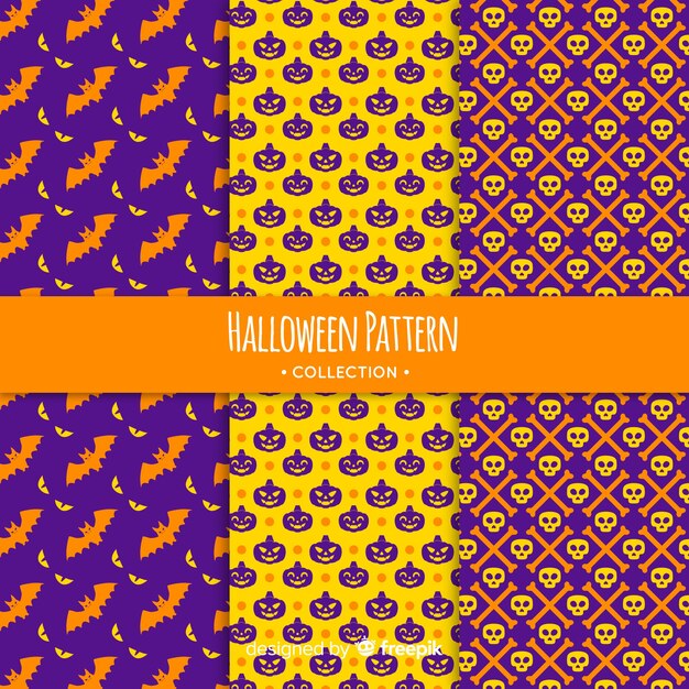 Colorful halloween pattern collection with geometric design