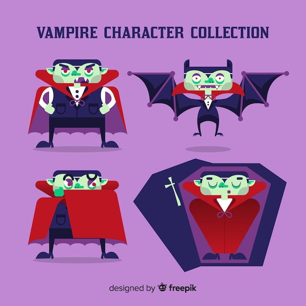 Vettore gratuito collezione di personaggi di halloween vampiro colorato con design piatto