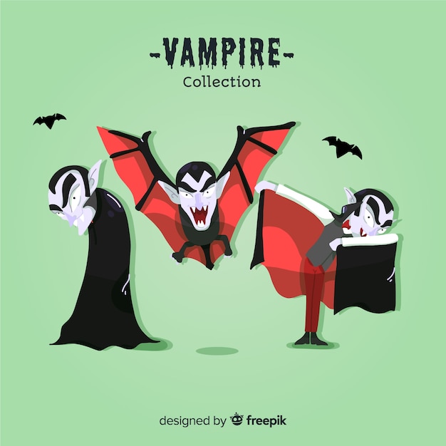 Vettore gratuito collezione di personaggi di halloween vampiro colorato con design piatto