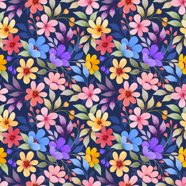 Colorful hand draw flowers seamless pattern