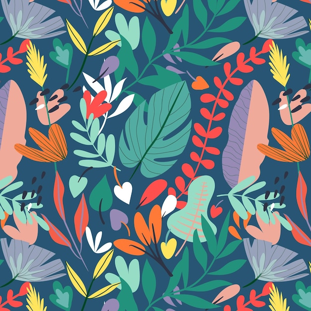 Free vector colorful hand drawn abstract leaves pattern