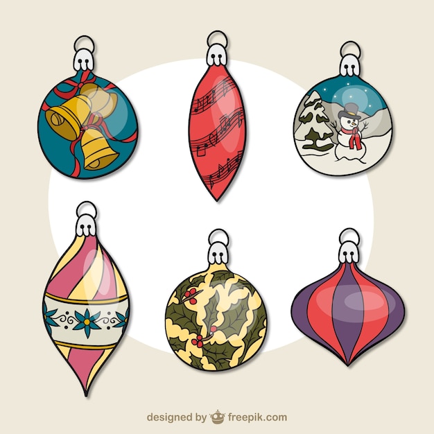 Free vector colorful hand drawn baubles set