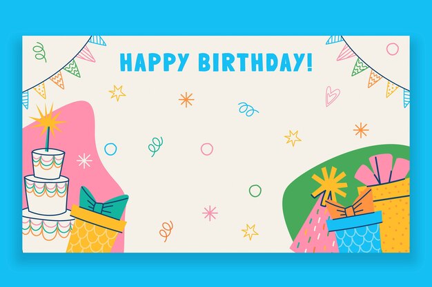 Free Vector colorful hand drawn birthday zoom background