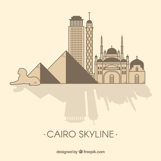 Free vector colorful hand drawn cairo skyline