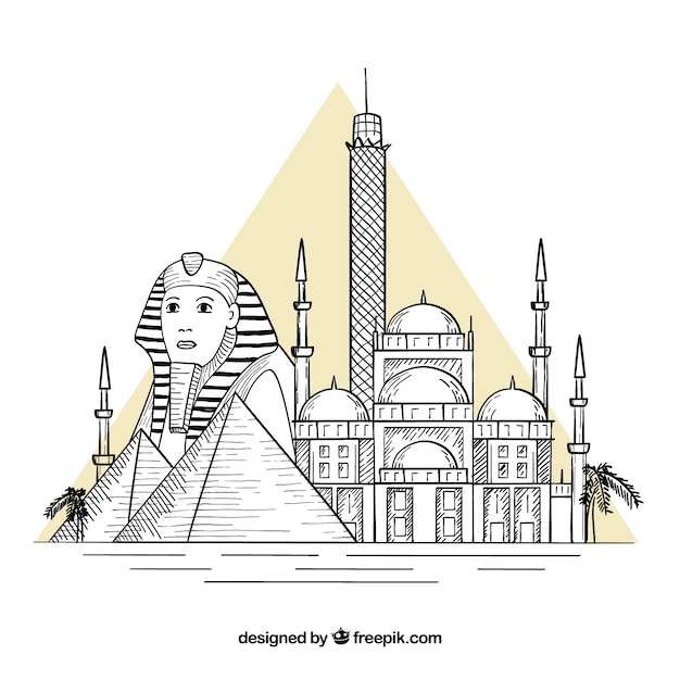 Free vector colorful hand drawn cairo skyline