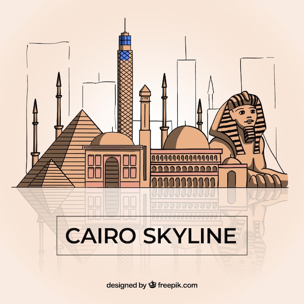 Colorful hand drawn cairo skyline