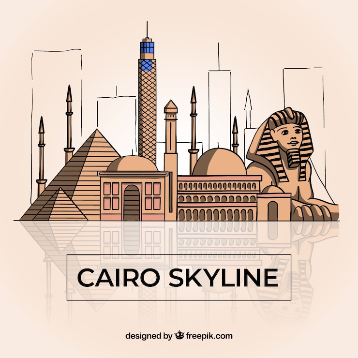 Free Vector colorful hand drawn cairo skyline