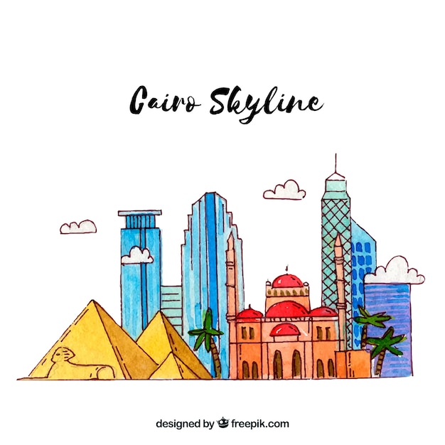 Free vector colorful hand drawn cairo skyline