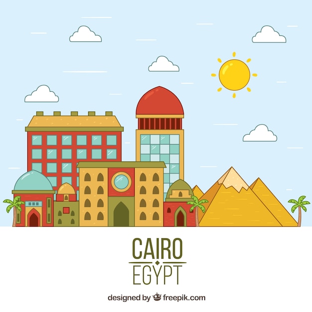 Colorful hand drawn cairo skyline