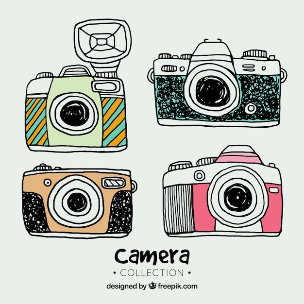 Free vector colorful hand drawn camera collection